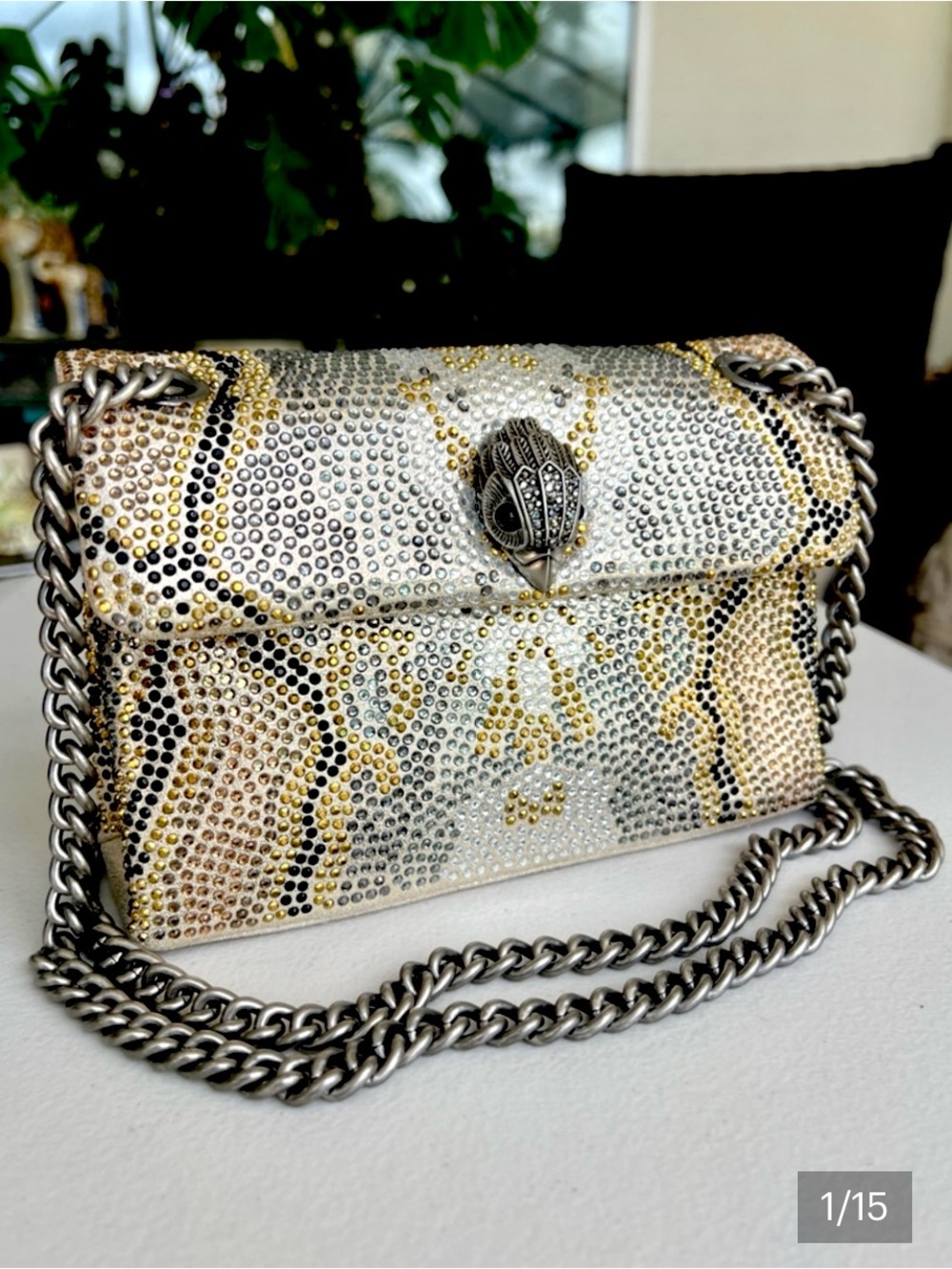 KURT GEIGER Kensington Mini Crystal Snake Crossbody Shoulder Bag Gold Silver NWT